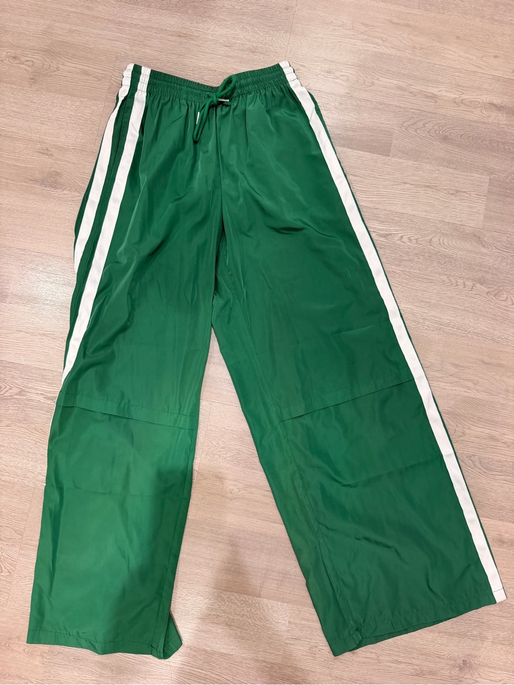 Edikted Green Track Pants with White Side Stripes